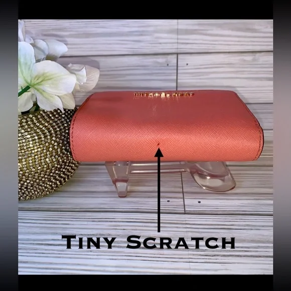 Sold Michael Kors Tangerine  Orange Bifold Leather Wallet  & Change Purse - Picture 2 of 11
